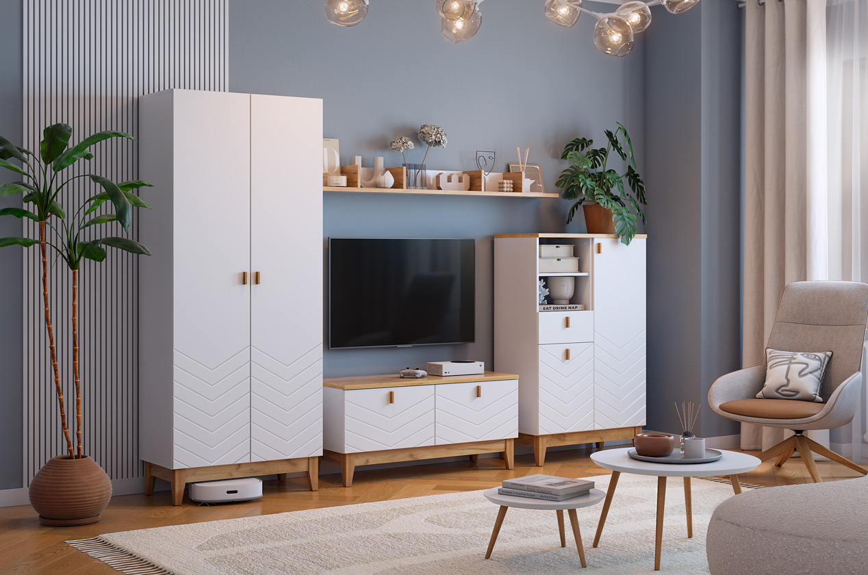 Шкаф двухдверный Хюгге белое дерево/дуб крафт золотой/белый матовый Шкаф двухдверный Хюгге белое дерево/дуб крафт золотой/белый матовый