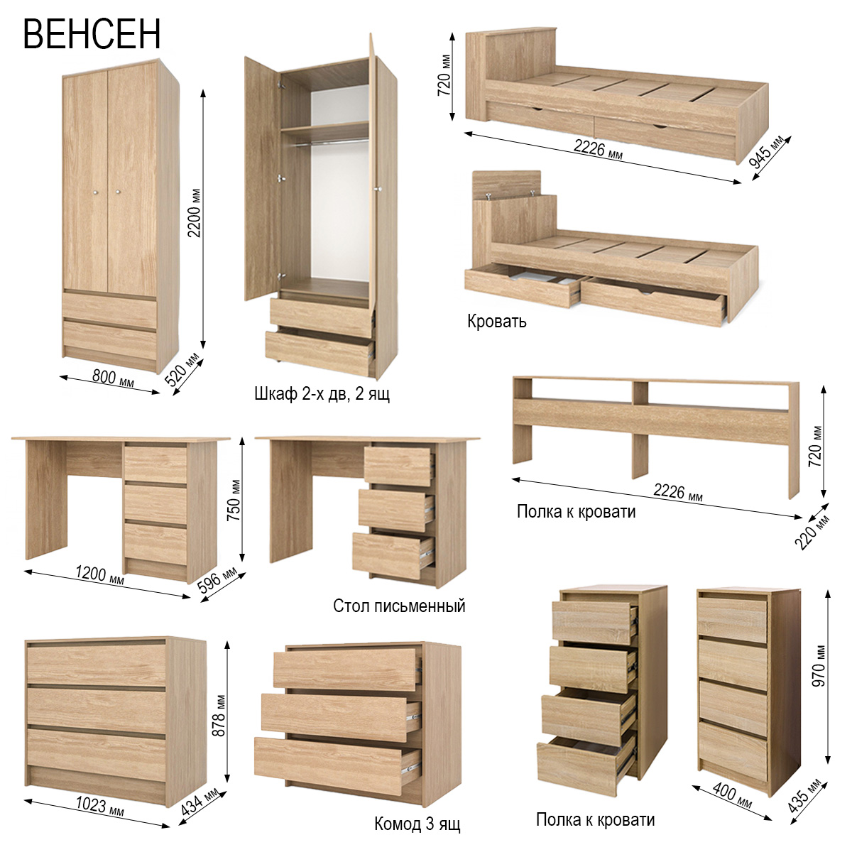 ВЕНСЕН Полка к кровати Дуб сонома ВЕНСЕН Полка к кровати Дуб сонома