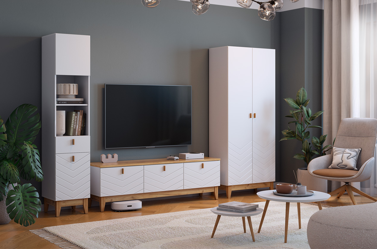 Шкаф двухдверный Хюгге белое дерево/дуб крафт золотой/белый матовый Шкаф двухдверный Хюгге белое дерево/дуб крафт золотой/белый матовый