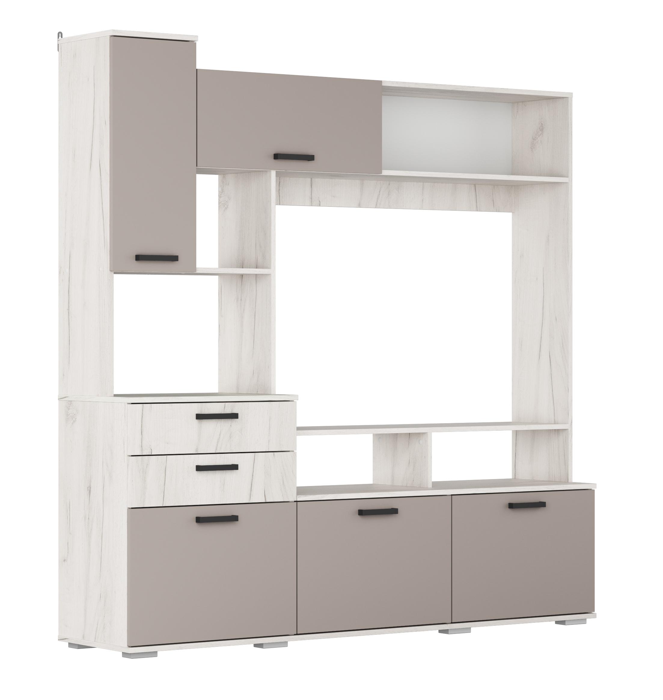 Стенка для гостиной Г26 Глиняный серый/корпус Дуб крафт белый Стенка для гостиной Г26 Глиняный серый/корпус Дуб крафт белый