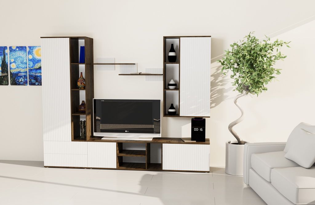 Тумба ТВ Вертикаль МДФ 1 кат. Дуб самдал, МДФ Белоснежный, Правый Тумба ТВ Вертикаль МДФ 1 кат. Дуб самдал, МДФ Белоснежный, Правый