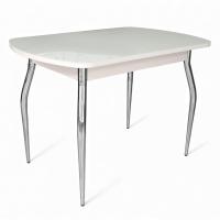 Стол ПГ-01 СТ 1100(1420)*700, ЛДСП Белое, Стекло Белое/нога ГНУТАЯ хром 4