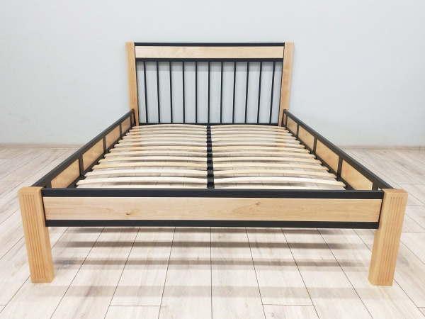 Кровать АГАТА КМД 36 160*200 черный/натуральный (с основанием) Кровать АГАТА КМД 36 160*200 черный/натуральный (с основанием)