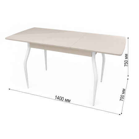 Стол Уют 3 1100(+390)*700*750 МДФ Кашемир/Кашемир /опора №1 Белый (D40)