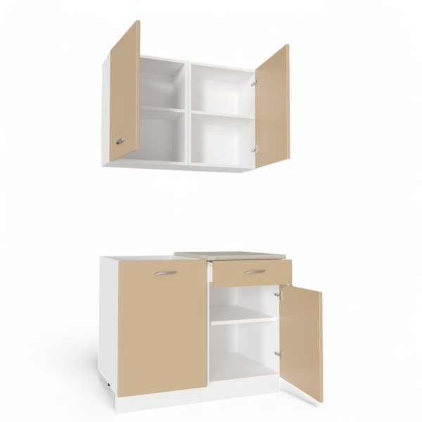 Кухня Комплект №10 ДАША Белый/Мокко(Берил бежевый / без мойки ) 1,0 м  Кухня Комплект №10 ДАША Белый/Мокко(Берил бежевый / без мойки ) 1,0 м