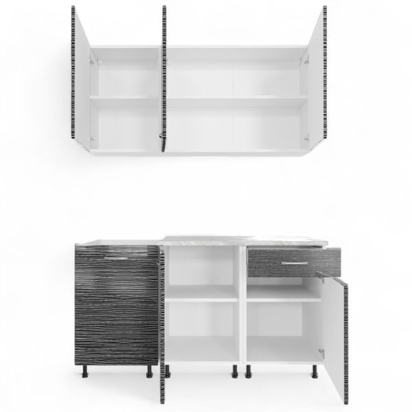 Кухня Комп.№2/1 Черный страйп 1,5 (со столеш,без мойки) + сушка + планка 