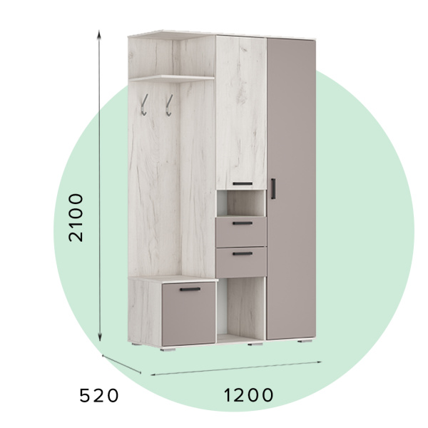 Прихожая УЛЬТРА ПР-01(1200*520*2100) Глиняный Серый/Дуб Крафт Белый Прихожая УЛЬТРА ПР-01(1200*520*2100) Глиняный Серый/Дуб Крафт Белый