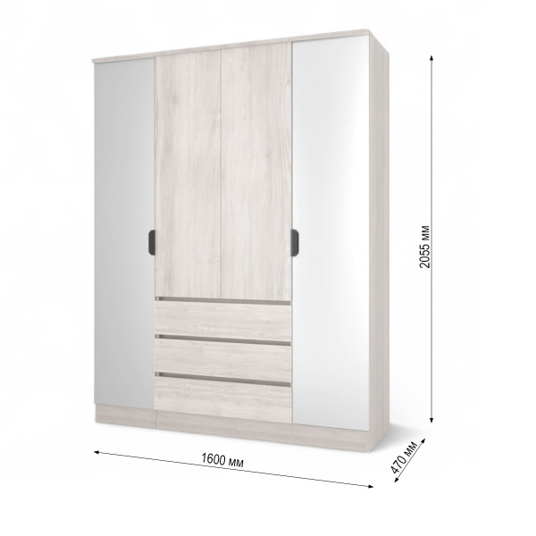 Шкаф ВЕНСЕН Сосна Лофт 4-х дв., 3 ящ, Зеркало / Сосна Лофт  Шкаф ВЕНСЕН Сосна Лофт 4-х дв., 3 ящ, Зеркало / Сосна Лофт