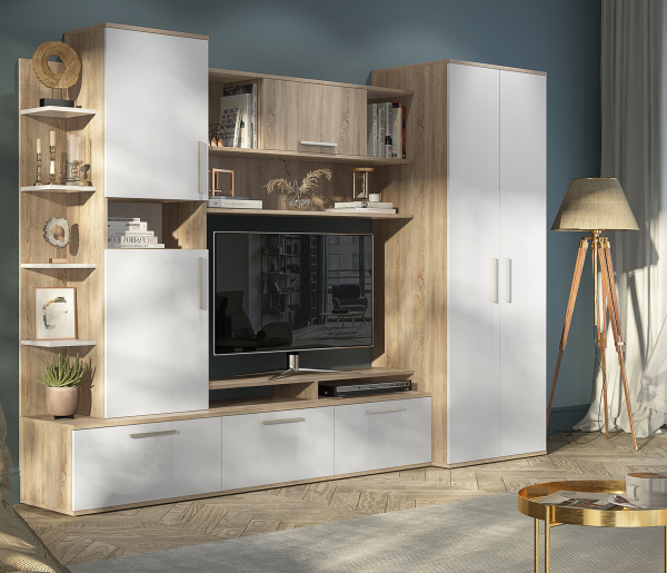 Стенка для гостиной Денвер Дуб сонома/Белый Стенка для гостиной Денвер Дуб сонома/Белый