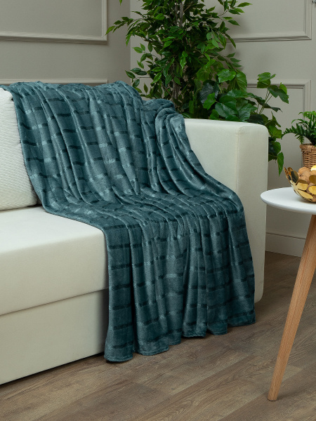 Плед Texrepublic фланель однотон страйп Бирюза 150*200  Плед Texrepublic фланель однотон страйп Бирюза 150*200