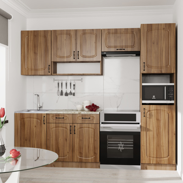 Кухня Комплект №4  Дуб крафт табачн./Орех антик (столеш Версаль+Сушка+планка) 1,8м  Кухня Комплект №4  Дуб крафт табачн./Орех антик (столеш Версаль+Сушка+планка) 1,8м