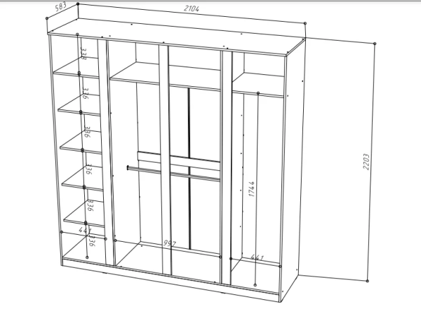 STERN Шкаф 4-х дверный с зеркалом Дуб Вотан STERN Шкаф 4-х дверный с зеркалом Дуб Вотан