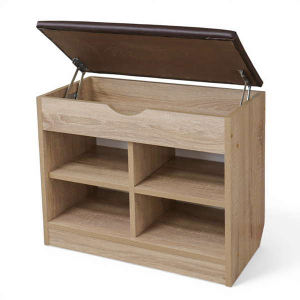 Тумба для обуви БН-196-06 (600*310*510) дуб сонома/ кожзам тёмно-коричневый)
