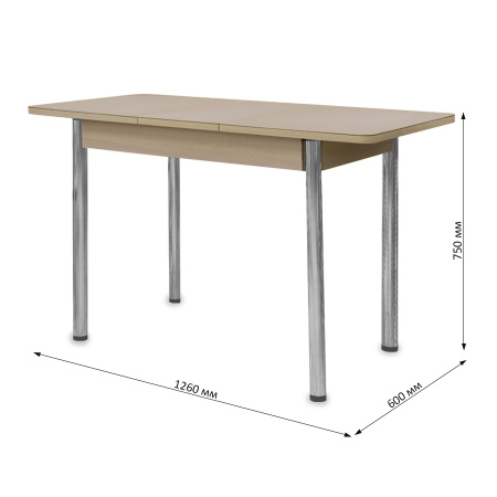 Стол Айсберг-мини СТ,960(1260),ЛДСП Дуб молоч,Стекло Капучино,СОЗВЕЗДИЕ/нога ПРЯМА хром 4 Стол Айсберг-мини СТ,960(1260),ЛДСП Дуб молоч,Стекло Капучино,СОЗВЕЗДИЕ/нога ПРЯМА хром 4