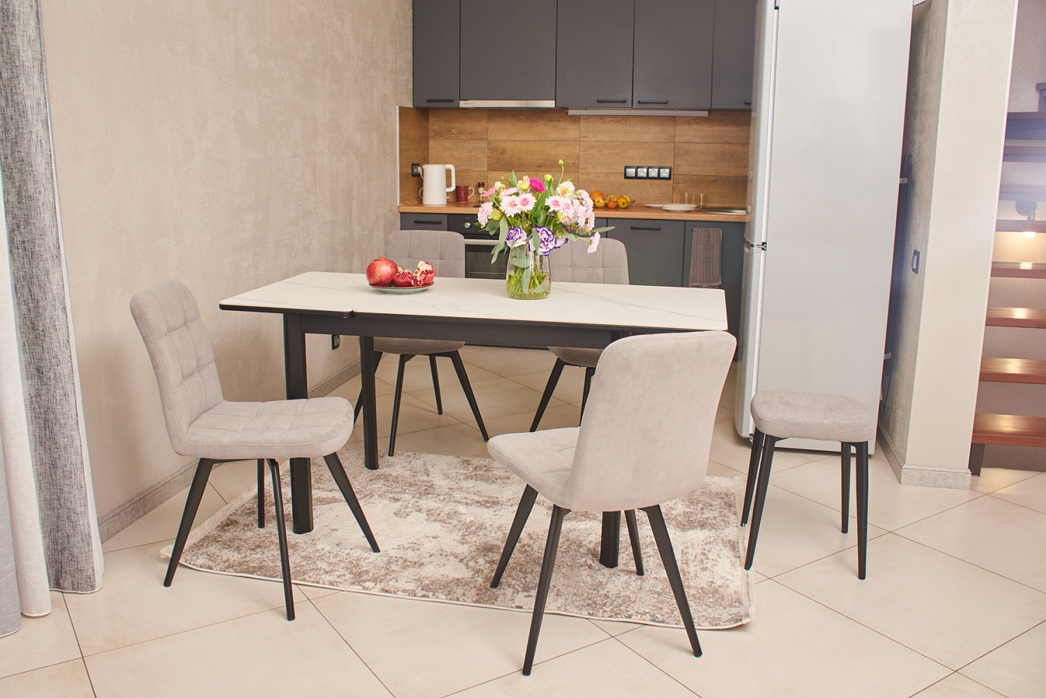 Стол Римини-мини белый мрамор/черный Стол Римини-мини белый мрамор/черный