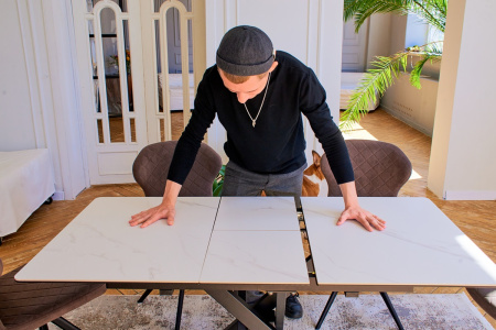 Стол Касабланка-1С PVC  WHITE MARBLE/черный Стол Касабланка-1С PVC  WHITE MARBLE/черный