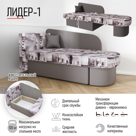 Диван-кровать "Лидер 1"  СITY MY 005 C-1 Cabrio 4  ПРАВАЯ