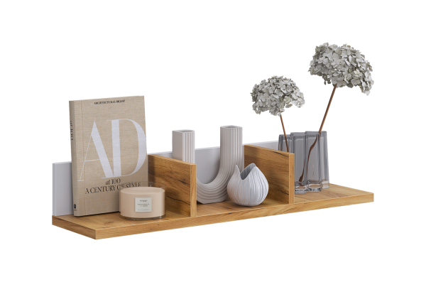 Полка навесная 2 Хюгге белое дерево/дуб крафт золотой Полка навесная 2 Хюгге белое дерево/дуб крафт золотой