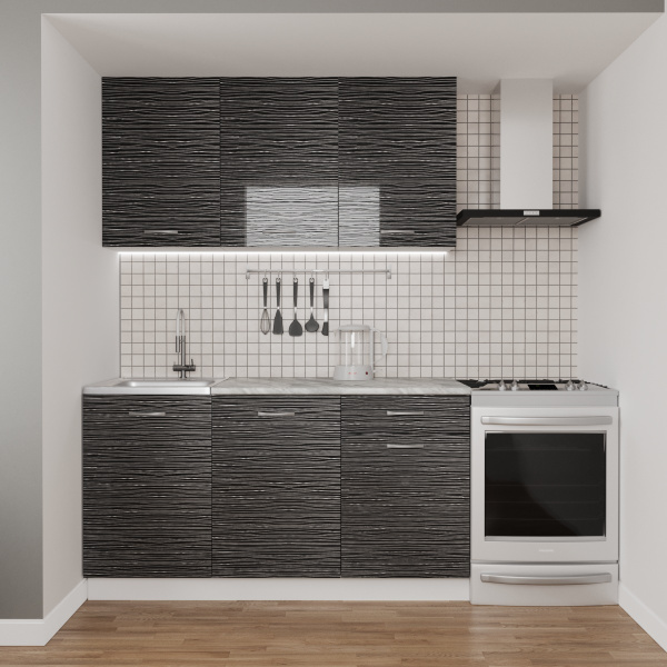 Кухня Комп.№2/1 Черный страйп 1,5 (со столеш,без мойки) + сушка + планка 