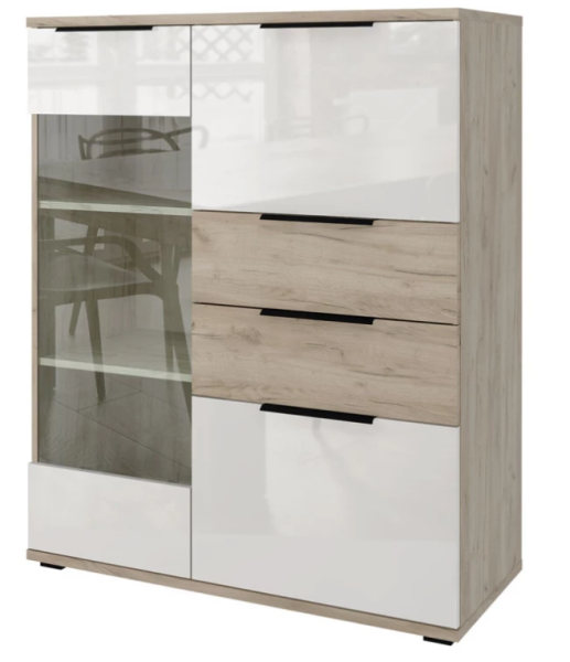 Комод со стеклом Альянс Дуб крафт/Белый глянец Комод со стеклом Альянс Дуб крафт/Белый глянец
