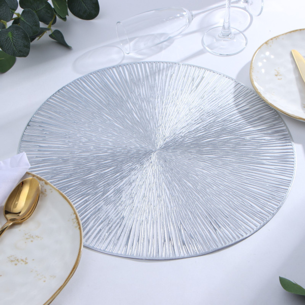 Салфетка сервировочная Доляна цв.серебро, d 38 см  Салфетка сервировочная Доляна цв.серебро, d 38 см