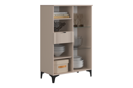 Комод 2 Рич со стеклом кашемир/фрапучино матовый/черный Комод 2 Рич со стеклом кашемир/фрапучино матовый/черный