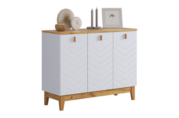Комод 3 Хюгге белое дерево/дуб крафт золотой/белый матовый Комод 3 Хюгге белое дерево/дуб крафт золотой/белый матовый
