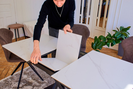 Стол Касабланка-1С PVC  WHITE MARBLE/черный Стол Касабланка-1С PVC  WHITE MARBLE/черный