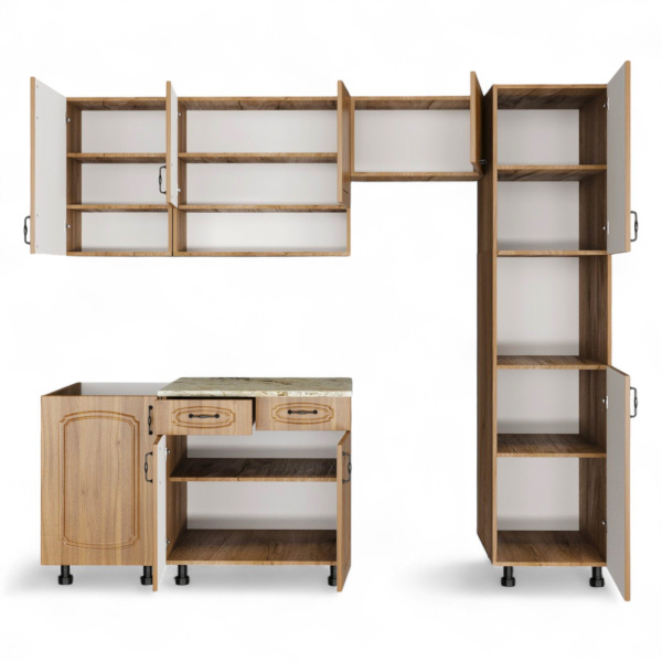 Кухня Комплект №4  Дуб крафт табачн./Орех антик (столеш Версаль, без мойки) 1,8м  Кухня Комплект №4  Дуб крафт табачн./Орех антик (столеш Версаль, без мойки) 1,8м