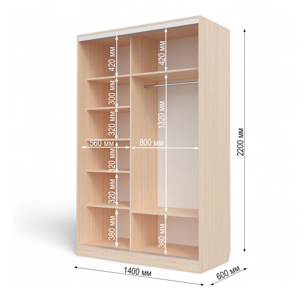 Шкаф-купе БН-61 2дв 1400х600х2200 Дуб мол/хром Шкаф-купе БН-61 2дв 1400х600х2200 Дуб мол/хром