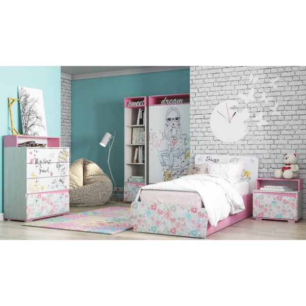 Алиса Стеллаж для детской (белый/ясень анкор белый/розовый) Алиса Стеллаж для детской (белый/ясень анкор белый/розовый)