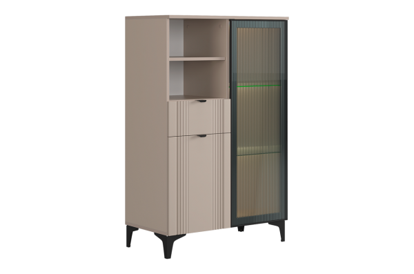 Комод 2 Рич со стеклом кашемир/фрапучино матовый/черный Комод 2 Рич со стеклом кашемир/фрапучино матовый/черный