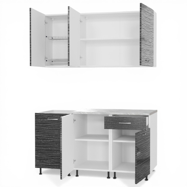 Кухонный гарнитур  №2/1 белый /ЧЕРН СТРАЙП 1,5 м