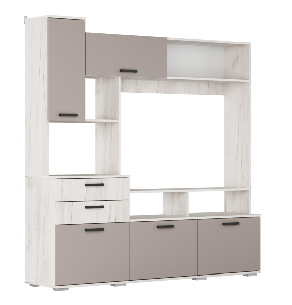 Стенка для гостиной Г26 Глиняный серый/корпус Дуб крафт белый Стенка для гостиной Г26 Глиняный серый/корпус Дуб крафт белый