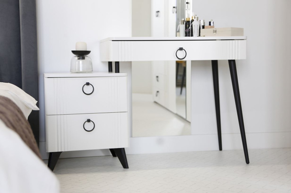 Ева Туалетный столик (с тумбой)/Белое дерево/Белый матовый