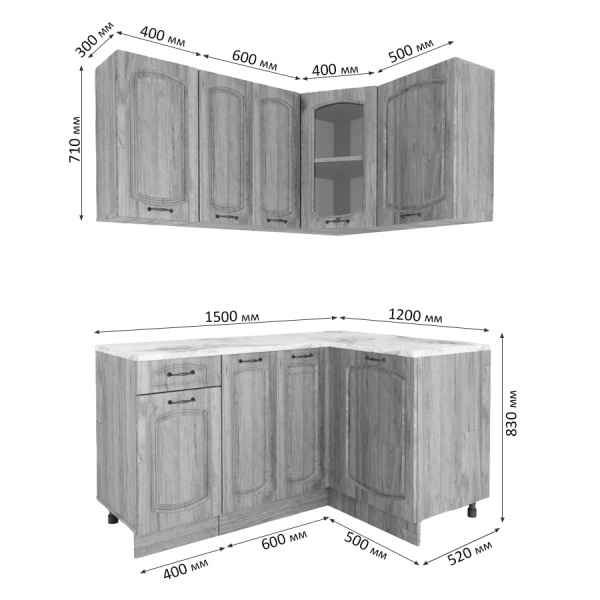 Угловая кухня РАВЕННА Сосна лофт / Дуб светлый 1,5м Угловая кухня РАВЕННА Сосна лофт / Дуб светлый 1,5м