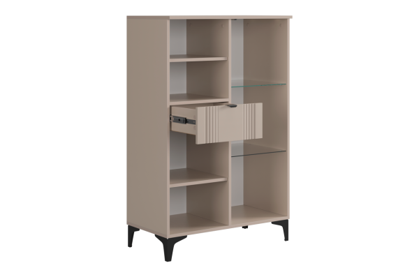 Комод 2 Рич со стеклом кашемир/фрапучино матовый/черный Комод 2 Рич со стеклом кашемир/фрапучино матовый/черный