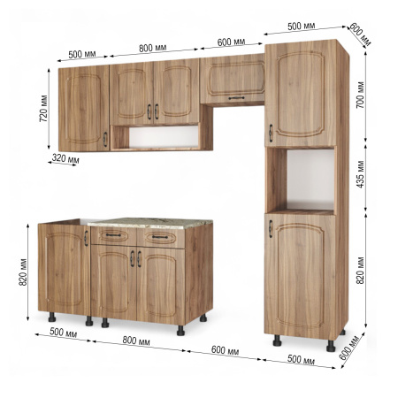 Кухня Комплект №4  Дуб крафт табачн./Орех антик (столеш Версаль+Сушка+планка) 1,8м  Кухня Комплект №4  Дуб крафт табачн./Орех антик (столеш Версаль+Сушка+планка) 1,8м