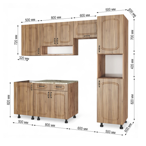 Кухня Комплект №4  Дуб крафт табачн./Орех антик (столеш Версаль, без мойки) 1,8м  Кухня Комплект №4  Дуб крафт табачн./Орех антик (столеш Версаль, без мойки) 1,8м