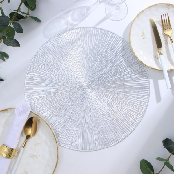 Салфетка сервировочная Доляна цв.серебро, d 38 см  Салфетка сервировочная Доляна цв.серебро, d 38 см
