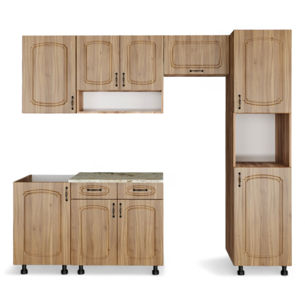 Кухня Комплект №4  Дуб крафт табачн./Орех антик (столеш Версаль, без мойки) 1,8м  Кухня Комплект №4  Дуб крафт табачн./Орех антик (столеш Версаль, без мойки) 1,8м