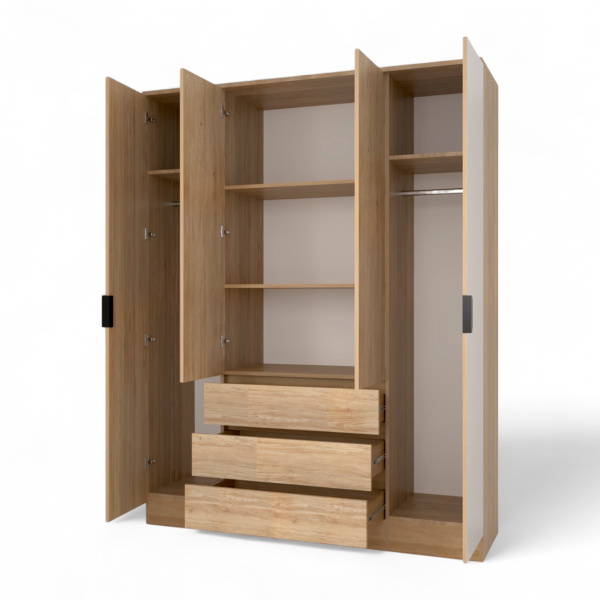 Шкаф ВЕНСЕН Дуб сонома 4-х дв., 3 ящ, Зеркало/ Дуб Сонома Шкаф ВЕНСЕН Дуб сонома 4-х дв., 3 ящ, Зеркало/ Дуб Сонома