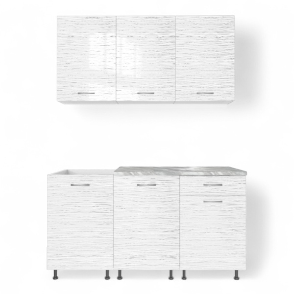 Кухня Компл.№2/1 БЕЛЫЙ СТРАЙП 1,5м (б/мойки) + сушка + планка 