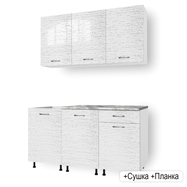 Кухонный гарнитур №2/1 белый / БЕЛЫЙ СТРАЙП