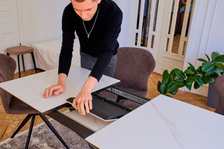 Стол Касабланка-1С PVC  WHITE MARBLE/черный Стол Касабланка-1С PVC  WHITE MARBLE/черный