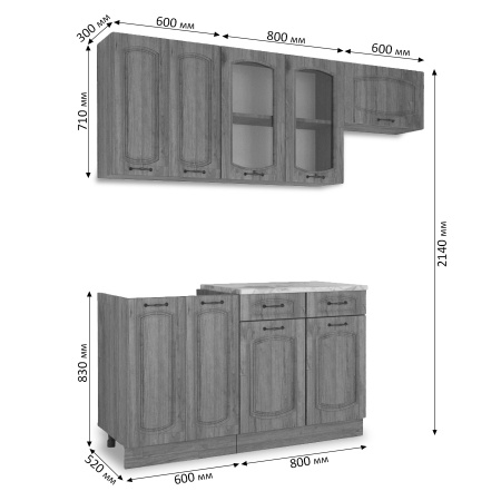 Кухня РАВЕННА Анкор светлый/Дуб светл/Дуб дымчат (Столешница Альберика+сушка+планка) 
