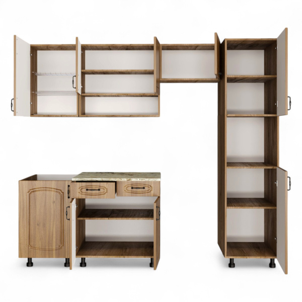 Кухня Комплект №4  Дуб крафт табачн./Орех антик (столеш Версаль+Сушка+планка) 1,8м  Кухня Комплект №4  Дуб крафт табачн./Орех антик (столеш Версаль+Сушка+планка) 1,8м